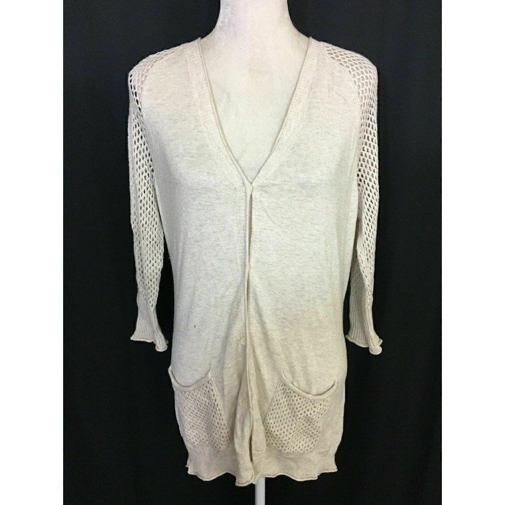 Michael Stars Solid Beige Long Sleeve Cardigan